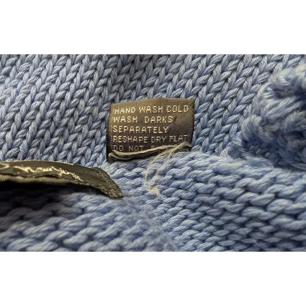 Vintage 80s Sweater Periwinkle Blue Floral Knit Hand Loomed Women's Size S - Picture 7 of 7